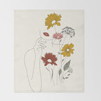 Colorful Thoughts Minimal Line Art Woman with Flowers III Throw Blanket Gallery Image 2