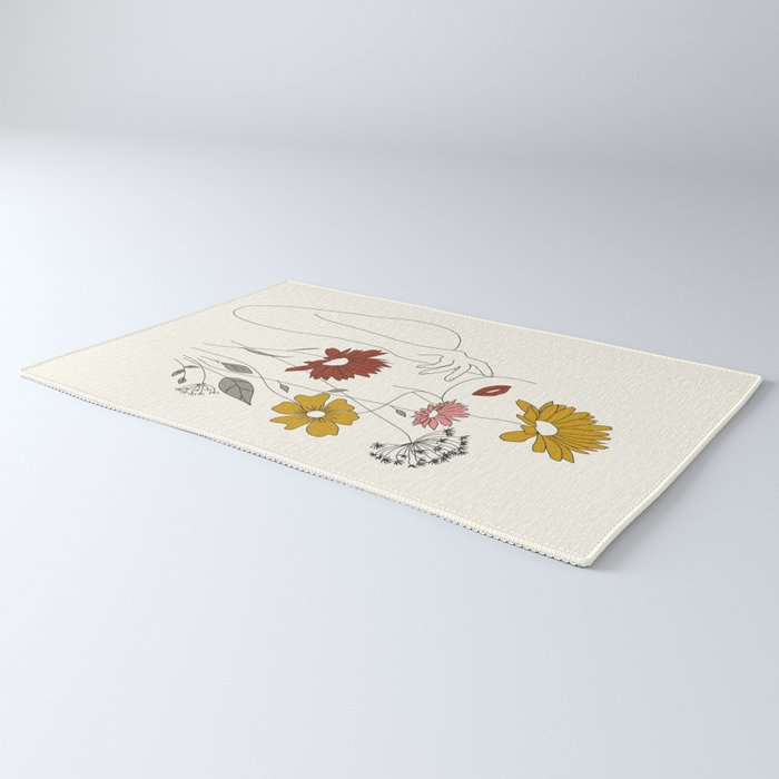 Colorful Thoughts Minimal Line Art Woman with Flowers III Rug Gallery Image 3