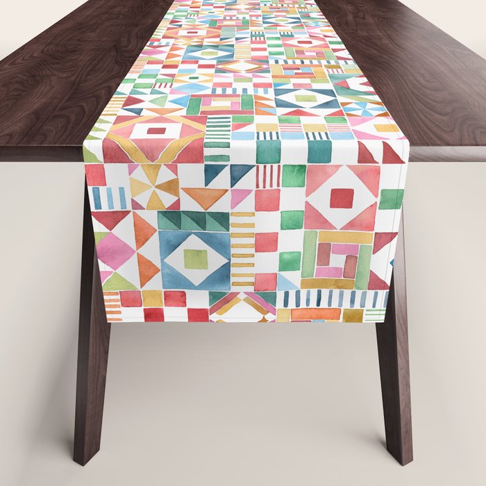 Christmas Geometric Patchwork Joy Watercolor Holiday Quilt Pattern Table Runner Gallery Image 1