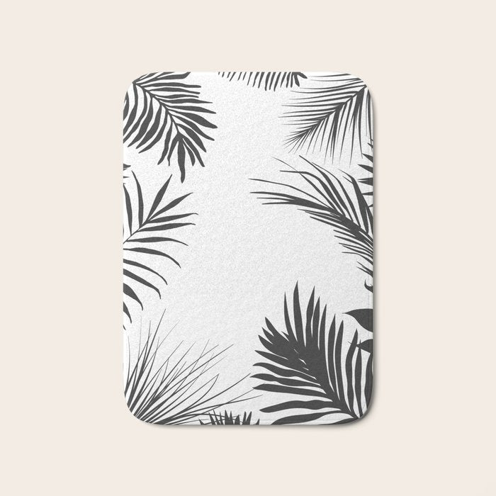 Black And White Palm Leaves Bath Mat Gallery Image 1