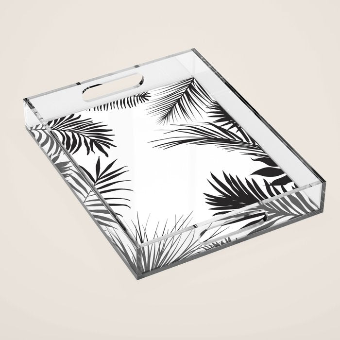 Black And White Palm Leaves Acrylic Tray Gallery Image 1
