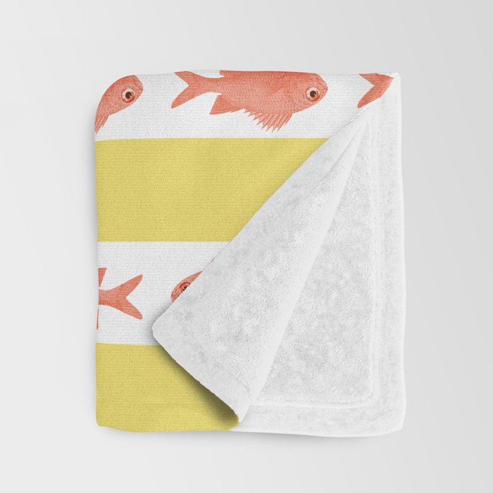Coastal Fish Stripes Nostalgic Cottage Pattern in Yellow Orange White Throw Blanket Gallery Image 3