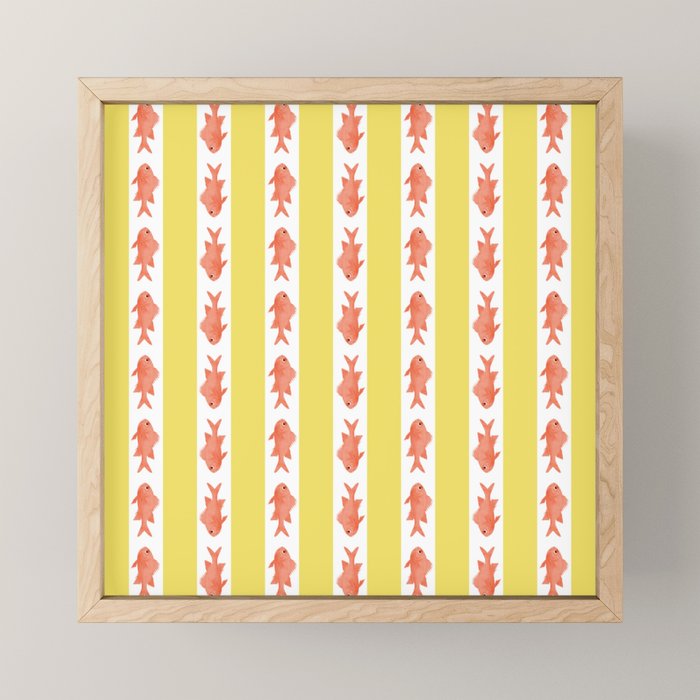 Coastal Fish Stripes Nostalgic Cottage Pattern in Yellow Orange White Mini Art Print Gallery Image 1