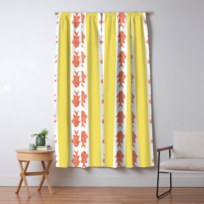 Coastal Fish Stripes Nostalgic Cottage Pattern in Yellow Orange White Window Curtain Gallery Image 5