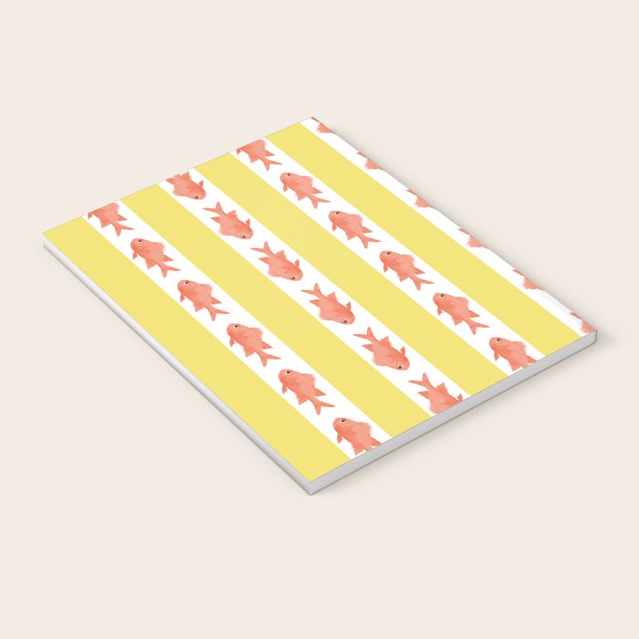 Coastal Fish Stripes Nostalgic Cottage Pattern in Yellow Orange White Notebook Gallery Image 3