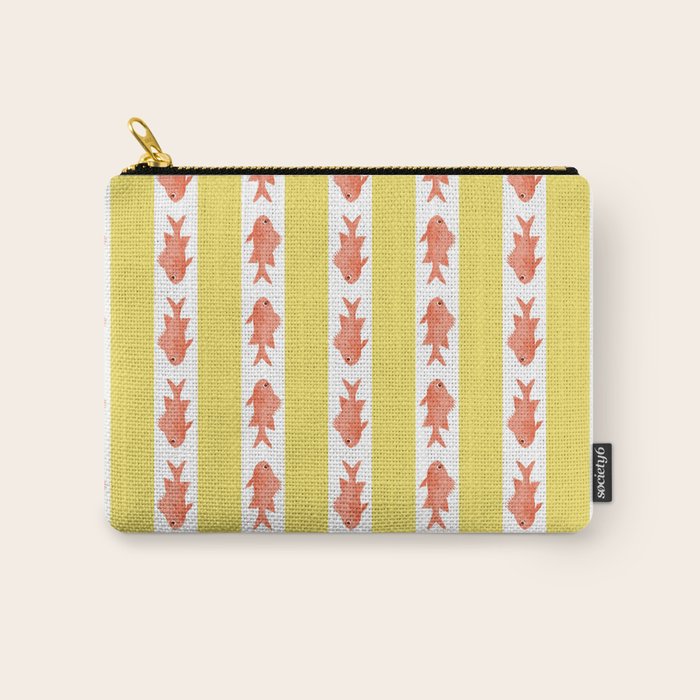 Coastal Fish Stripes Nostalgic Cottage Pattern in Yellow Orange White Carry All Pouch Gallery Image 1
