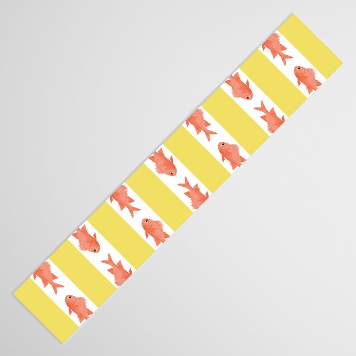 Coastal Fish Stripes Nostalgic Cottage Pattern in Yellow Orange White Table Runner Gallery Image 3