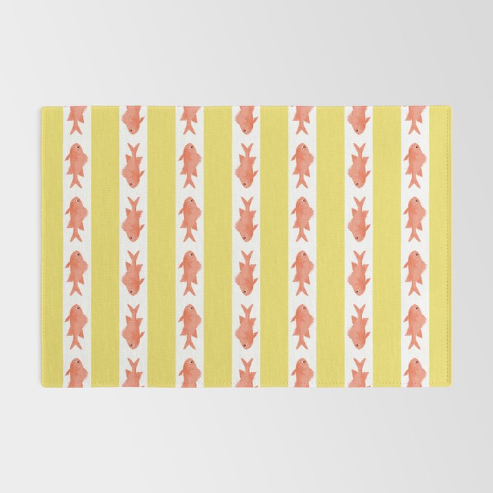 Coastal Fish Stripes Nostalgic Cottage Pattern in Yellow Orange White Rug Gallery Image 2