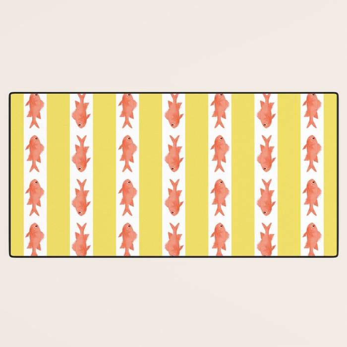 Coastal Fish Stripes Nostalgic Cottage Pattern in Yellow Orange White Desk Mat Gallery Image 3