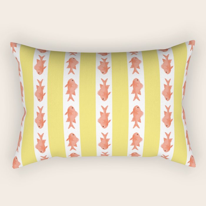 Coastal Fish Stripes Nostalgic Cottage Pattern in Yellow Orange White Rectangular Pillow Gallery Image 2