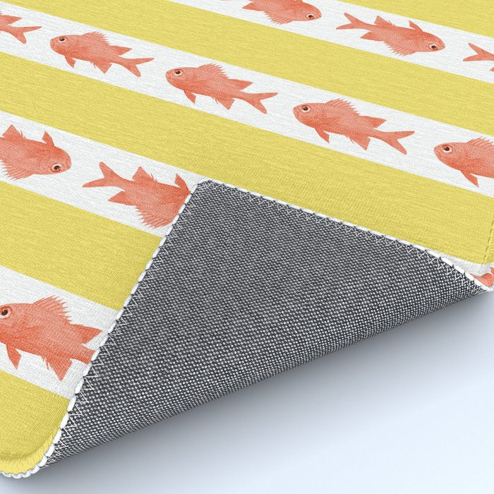 Coastal Fish Stripes Nostalgic Cottage Pattern in Yellow Orange White Rug Gallery Image 4