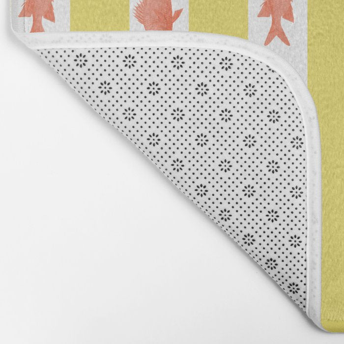 Coastal Fish Stripes Nostalgic Cottage Pattern in Yellow Orange White Bath Mat Gallery Image 2
