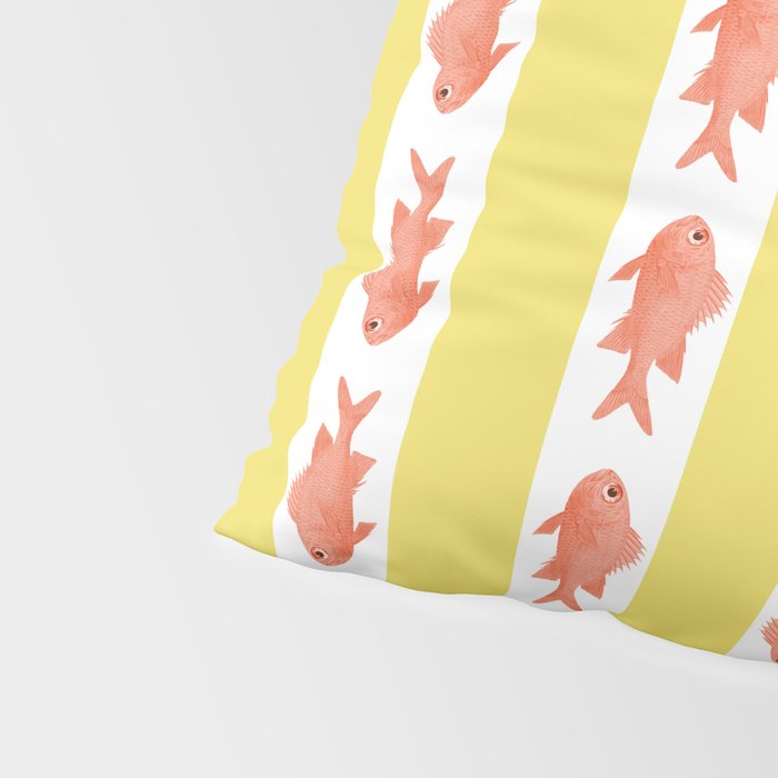 Coastal Fish Stripes Nostalgic Cottage Pattern in Yellow Orange White Pillow Sham Gallery Image 4