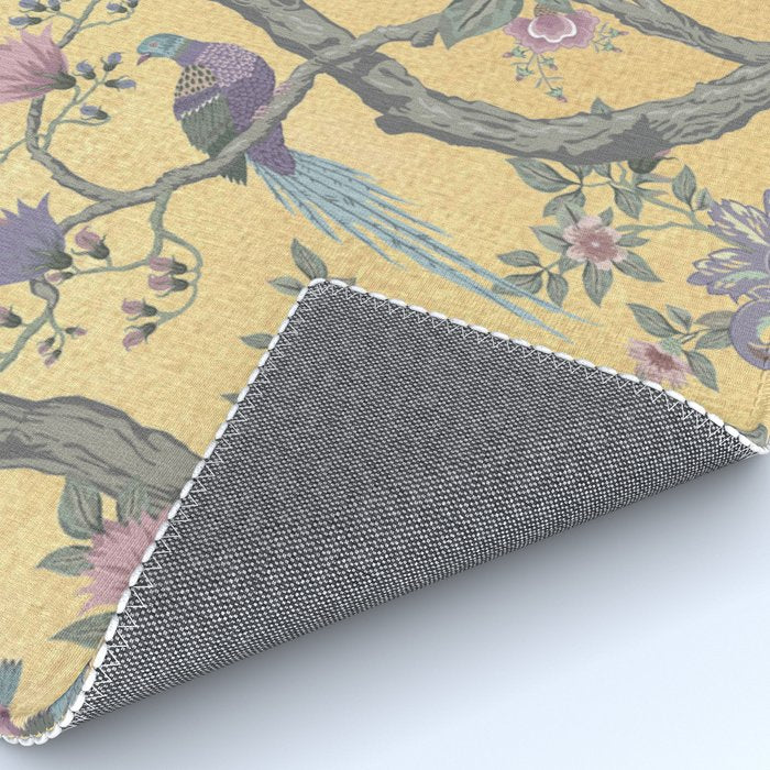 Chinoiserie Golden Gilt Peacock Peony Garden Rug Gallery Image 4