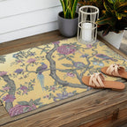 Chinoiserie Golden Gilt Peacock Peony Garden Outdoor Rug Gallery Image 2