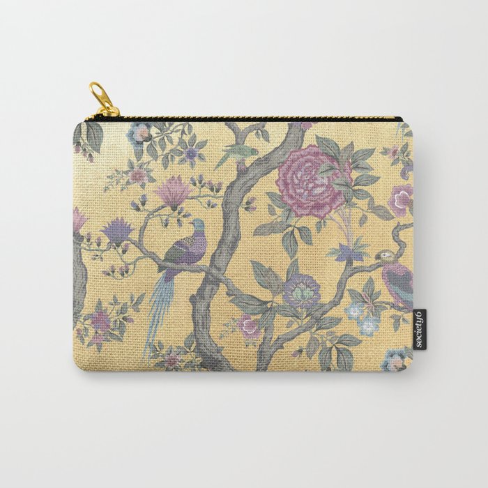 Chinoiserie Golden Gilt Peacock Peony Garden Carry All Pouch Gallery Image 1