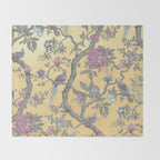 Chinoiserie Golden Gilt Peacock Peony Garden Throw Blanket Gallery Image 2