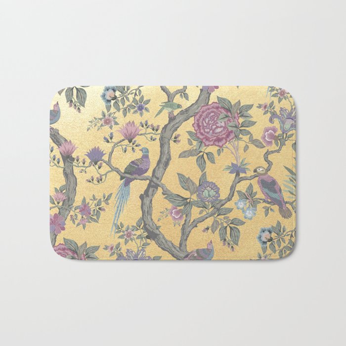 Chinoiserie Golden Gilt Peacock Peony Garden Bath Mat Gallery Image 1