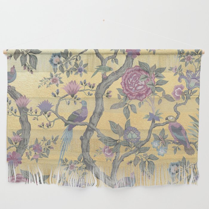 Chinoiserie Golden Gilt Peacock Peony Garden Wall Hanging Gallery Image 1