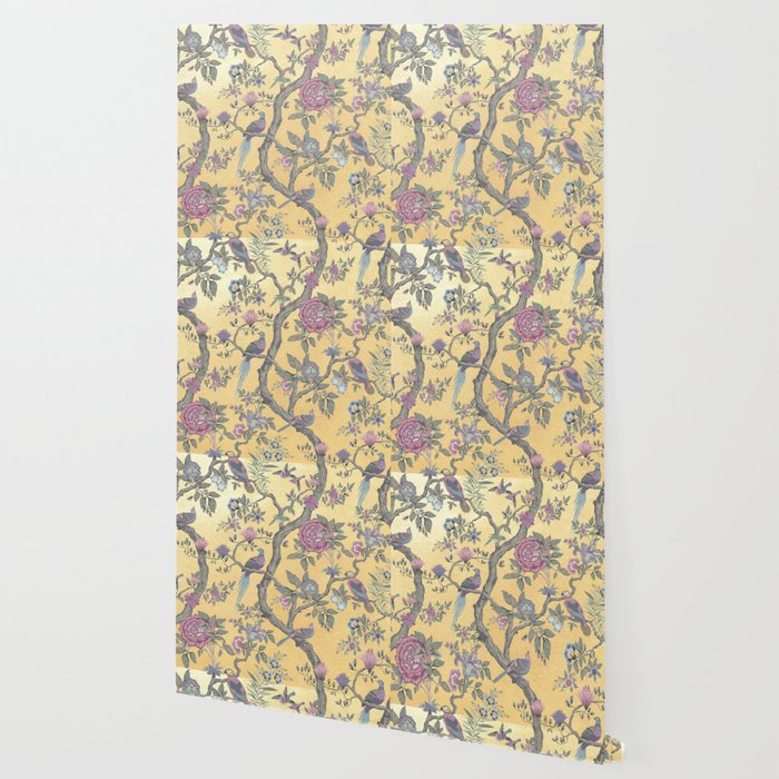 Chinoiserie Golden Gilt Peacock Peony Garden Wallpaper Gallery Image 2