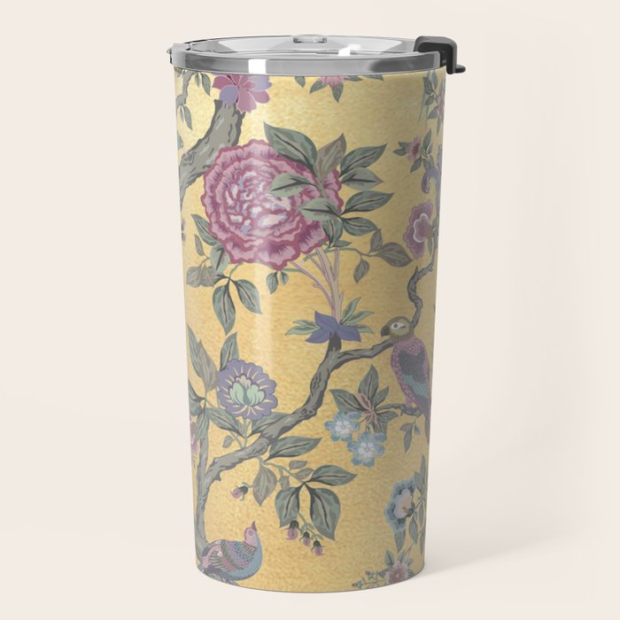 Chinoiserie Golden Gilt Peacock Peony Garden Travel Mug Gallery Image 2