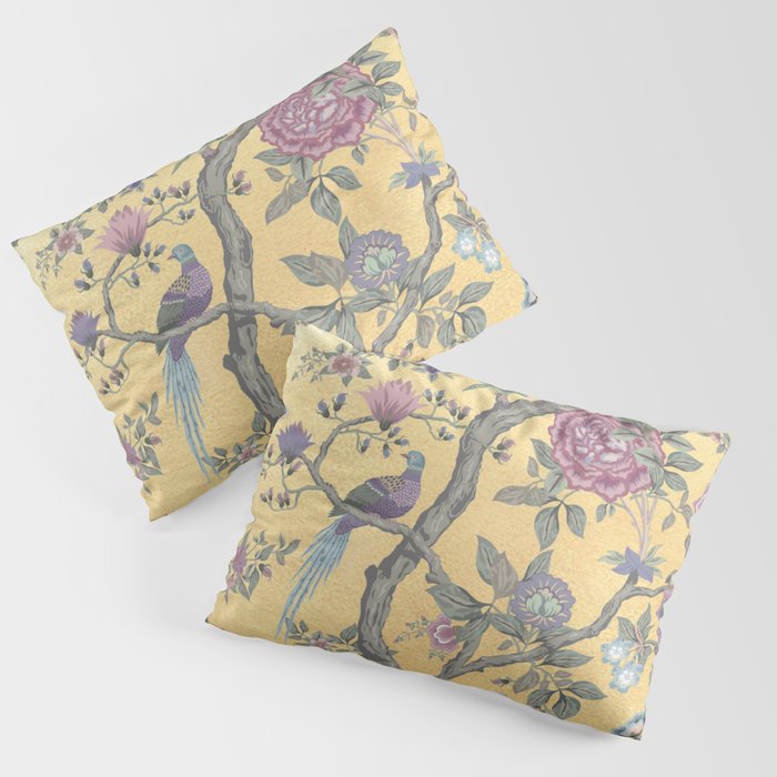 Chinoiserie Golden Gilt Peacock Peony Garden Pillow Sham Gallery Image 3
