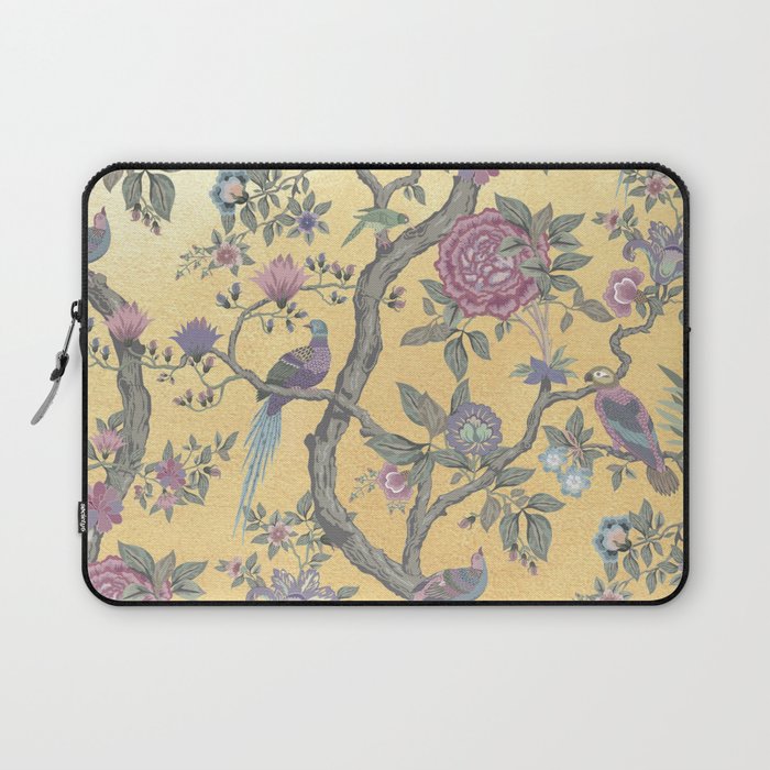 Chinoiserie Golden Gilt Peacock Peony Garden Laptop Sleeve Gallery Image 1