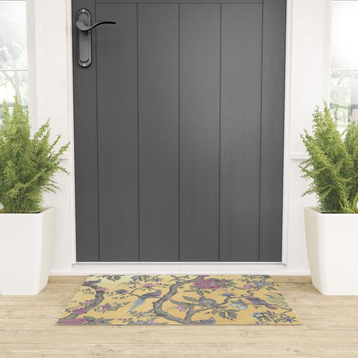 Chinoiserie Golden Gilt Peacock Peony Garden Welcome Mat Gallery Image 3