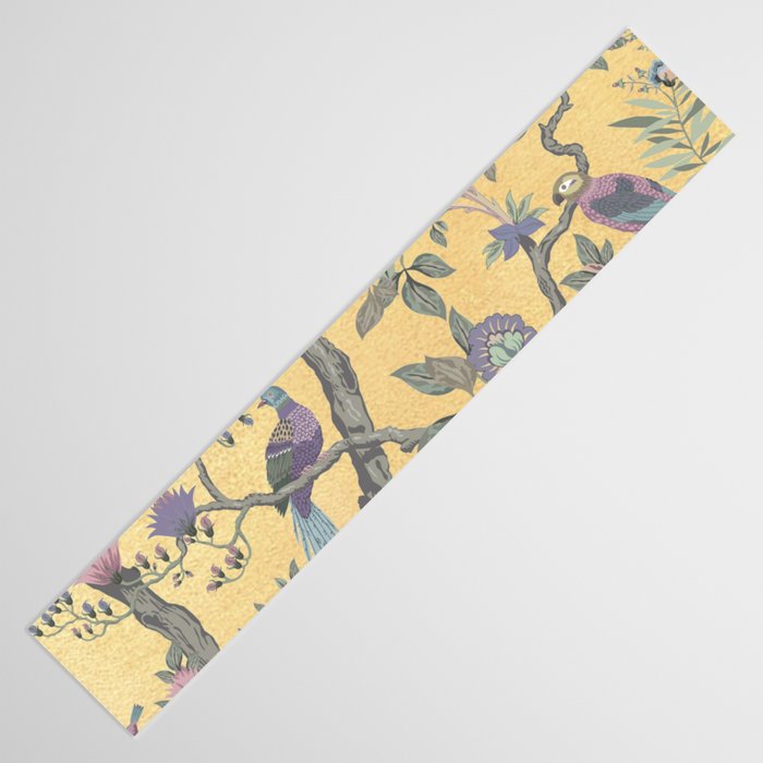 Chinoiserie Golden Gilt Peacock Peony Garden Table Runner Gallery Image 3