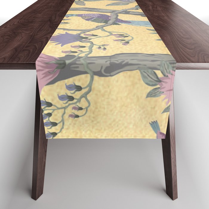 Chinoiserie Golden Gilt Peacock Peony Garden Table Runner Gallery Image 1