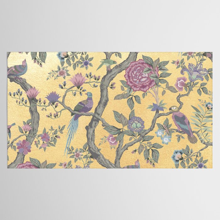Chinoiserie Golden Gilt Peacock Peony Garden Tablecloth Gallery Image 2