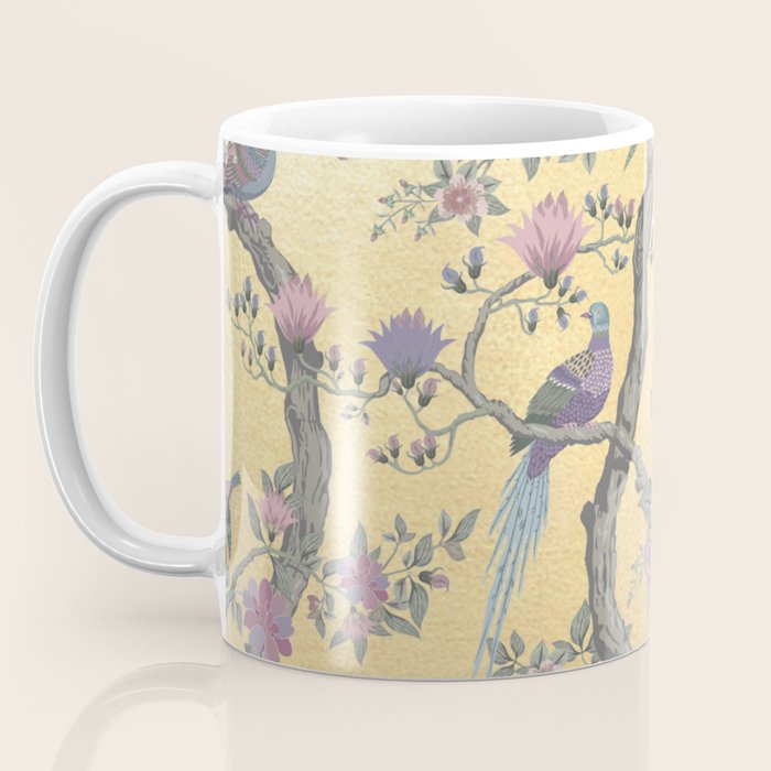 Chinoiserie Golden Gilt Peacock Peony Garden Coffee Mug Gallery Image 3