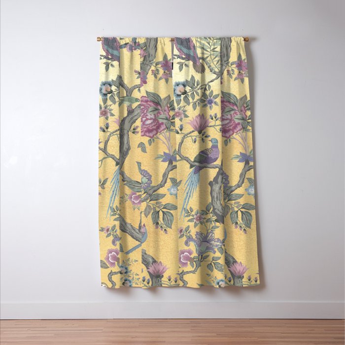 Chinoiserie Golden Gilt Peacock Peony Garden Window Curtain Gallery Image 3