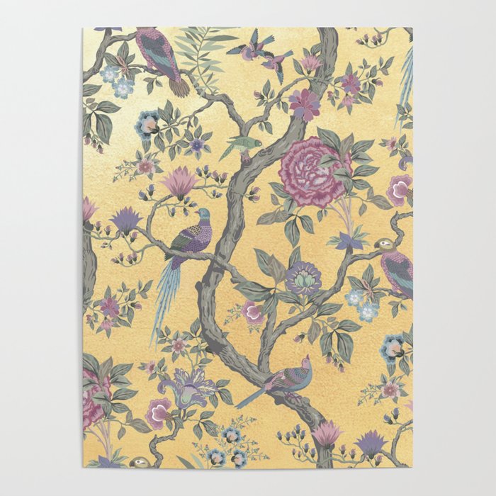 Chinoiserie Golden Gilt Peacock Peony Garden Poster Gallery Image 4