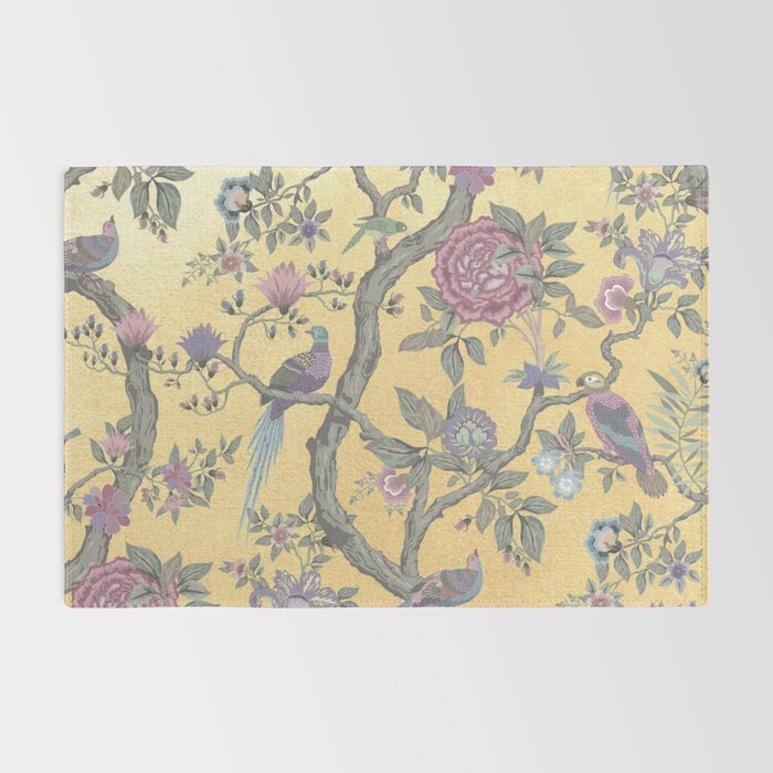 Chinoiserie Golden Gilt Peacock Peony Garden Rug Gallery Image 2
