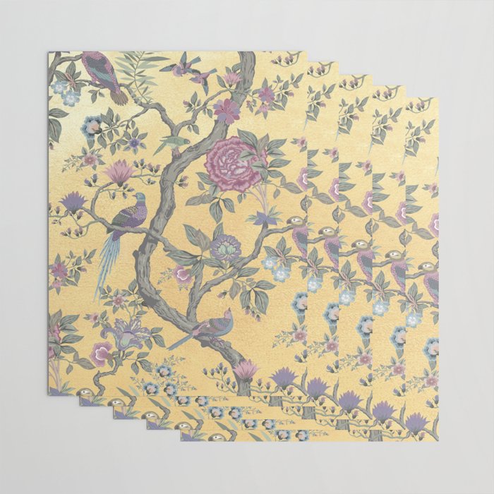 Chinoiserie Golden Gilt Peacock Peony Garden Wrapping Paper Gallery Image 3