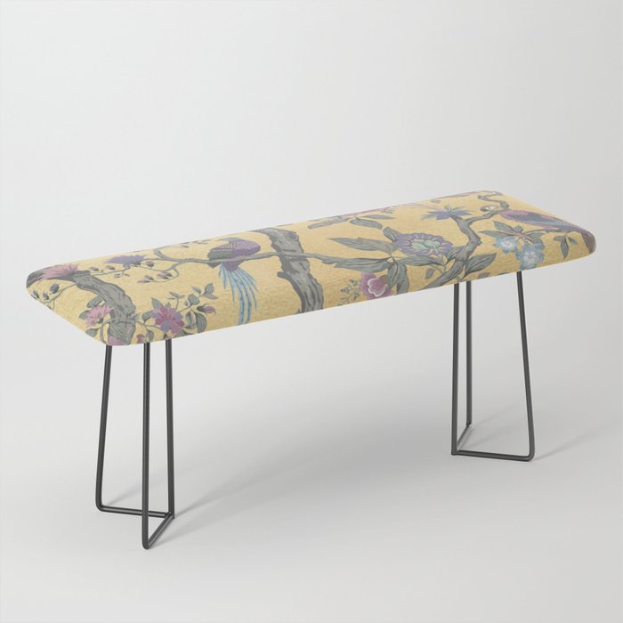 Chinoiserie Golden Gilt Peacock Peony Garden Bench Gallery Image 1