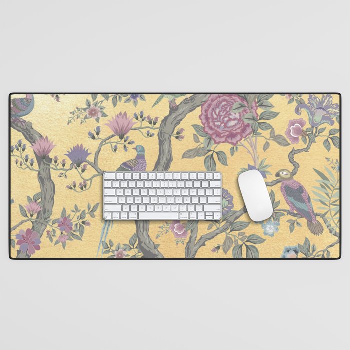 Chinoiserie Golden Gilt Peacock Peony Garden Desk Mat Gallery Image 1