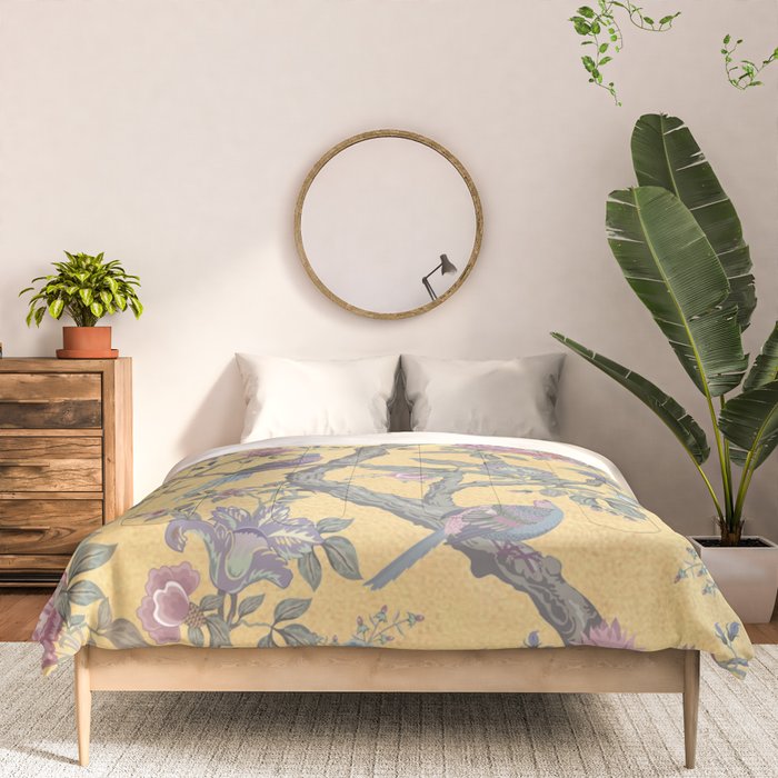 Chinoiserie Golden Gilt Peacock Peony Garden Comforter Gallery Image 3