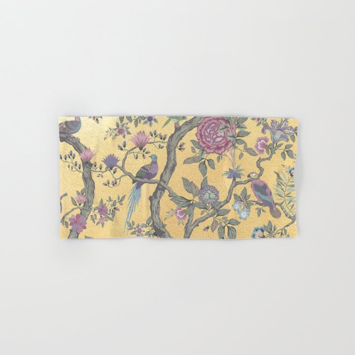 Chinoiserie Golden Gilt Peacock Peony Garden Bath Towel Gallery Image 1