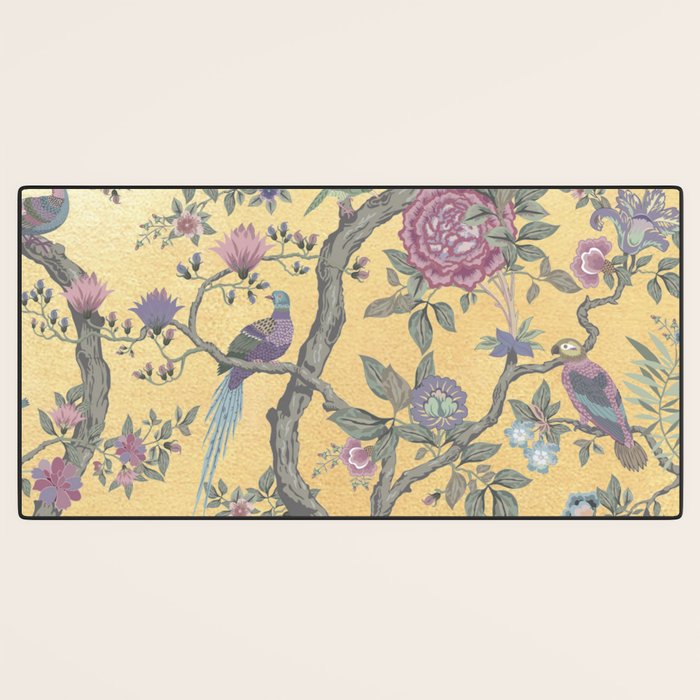 Chinoiserie Golden Gilt Peacock Peony Garden Desk Mat Gallery Image 3