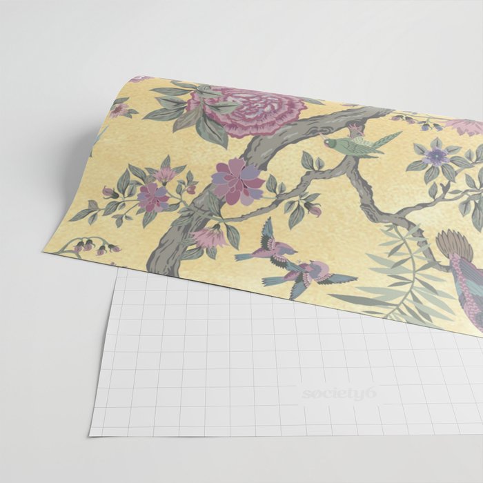 Chinoiserie Golden Gilt Peacock Peony Garden Wrapping Paper Gallery Image 2