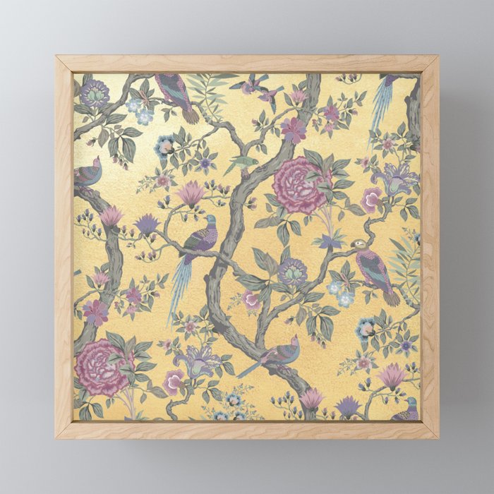 Chinoiserie Golden Gilt Peacock Peony Garden Mini Art Print Gallery Image 1
