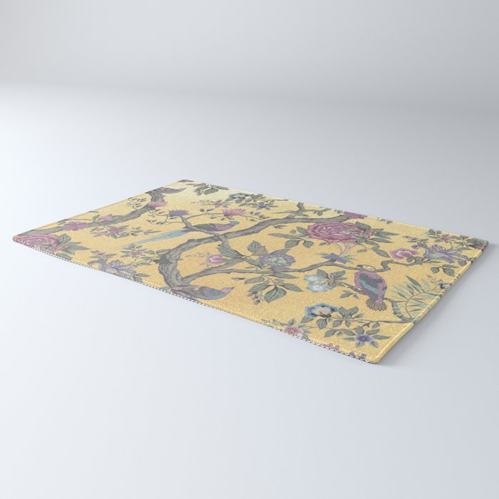 Chinoiserie Golden Gilt Peacock Peony Garden Rug Gallery Image 3