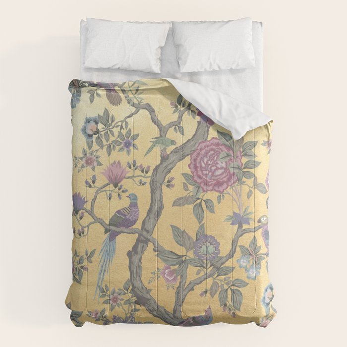 Chinoiserie Golden Gilt Peacock Peony Garden Comforter Gallery Image 1