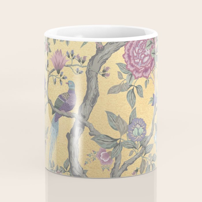 Chinoiserie Golden Gilt Peacock Peony Garden Coffee Mug Gallery Image 4