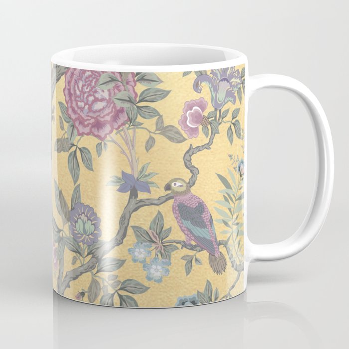 Chinoiserie Golden Gilt Peacock Peony Garden Coffee Mug Gallery Image 1