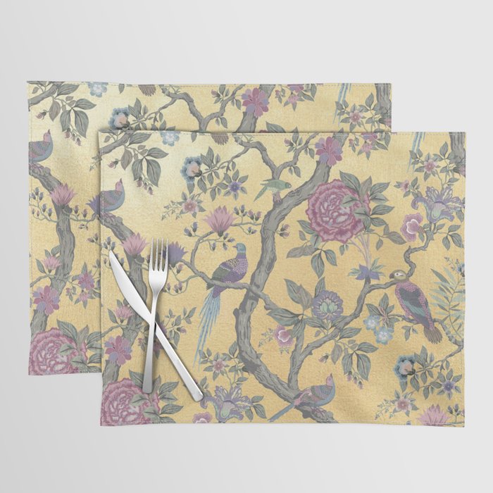 Chinoiserie Golden Gilt Peacock Peony Garden Placemat Gallery Image 1