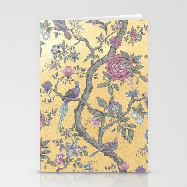 Chinoiserie Golden Gilt Peacock Peony Garden Stationery Card Gallery Image 2