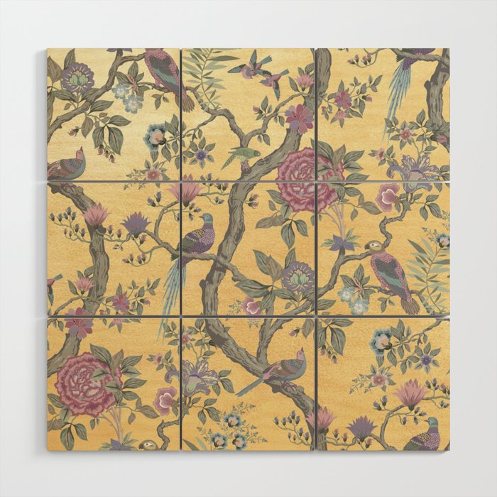 Chinoiserie Golden Gilt Peacock Peony Garden Wood Wall Art Gallery Image 1